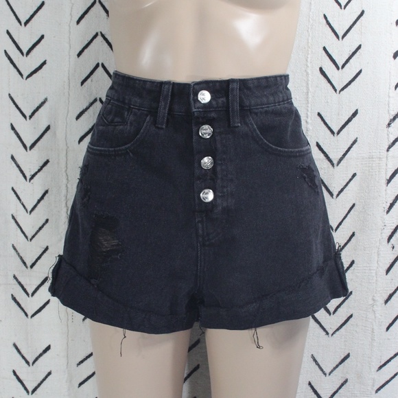 Zara Pants - ZARA High Rise Button Up Black Jean Shorts Size 4